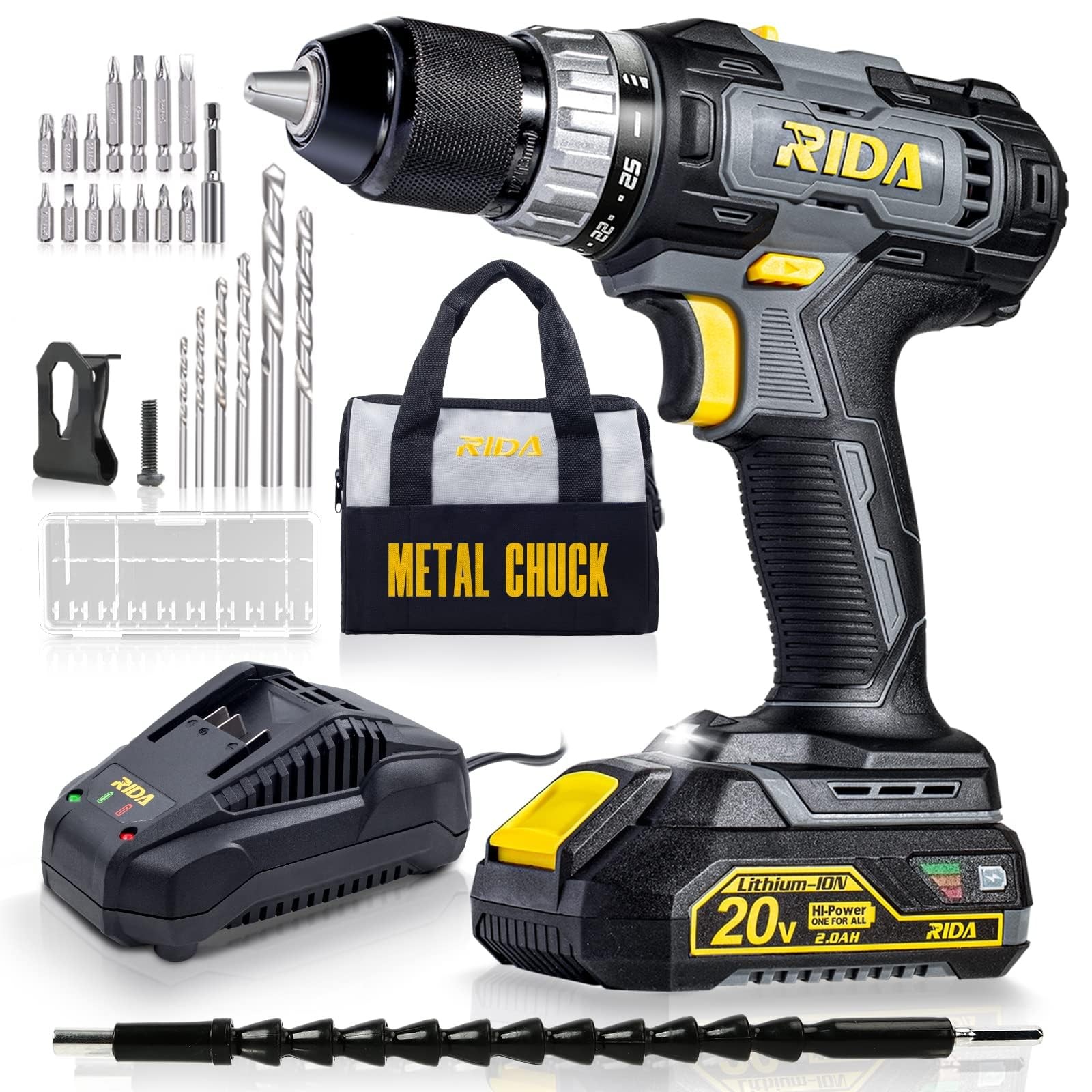 Power Drill Cordless 20v 1/2'' Keyless Metal Chuck 355 In-lb