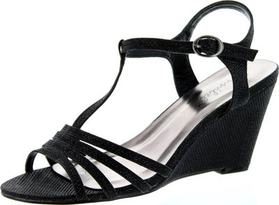 Bonnibel Womens Flosa-1 Glitter T Strap Wedge Dress Sandals