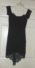 Women Size 5 Black Lace High Low Stretch Bodycon Dress Sweetheart Neckline