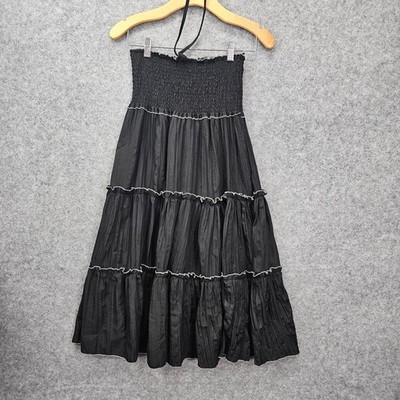 Tiered Maxi Dress Women Medium Black Smocked Tube Halter Boho ANNABELLE New York