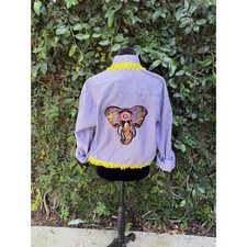 Upcycled cropped men's dress shirt - Purple Elephant Ruffles