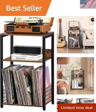 Elegant 3-Tier Vinyl Record Player Stand for Up to 100 Albums - Brown Finish