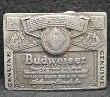 XC09105 VINTAGE 1970s BUDWEISER GENUINE LAGER BEER ALCOHOL MENS BELT BUCKLE