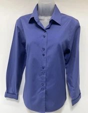 Talbots Blouse Womens 12 Blue Button Up Long Sleeve Wrinkle Resistant Stretch