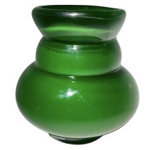Unique Heavy Green Cased Art Glass Vase Signed Flower Bud Plant Decor Handmade