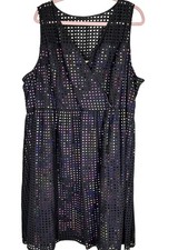 Lane Bryant Eyelet Floral Dress Black 28 Colorful Tropical Cottage Flowy Classic