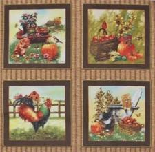 Fall Cat Kitten Giordano Fabric Pumpkin Harvest Bird 5" Quilt block Mini-panel