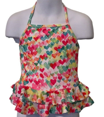 Kate Mack Girls Halter Top Swimwear Size 2T/2Y Ruffle Bottom Multicolor Hearts
