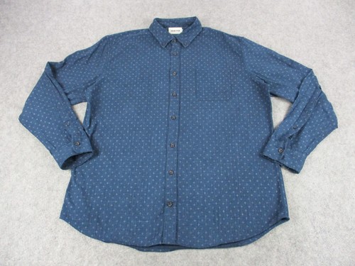 Taylor Stitch Shirt Mens 46 Blue White Indigo Star Cross Pattern Front Pocket