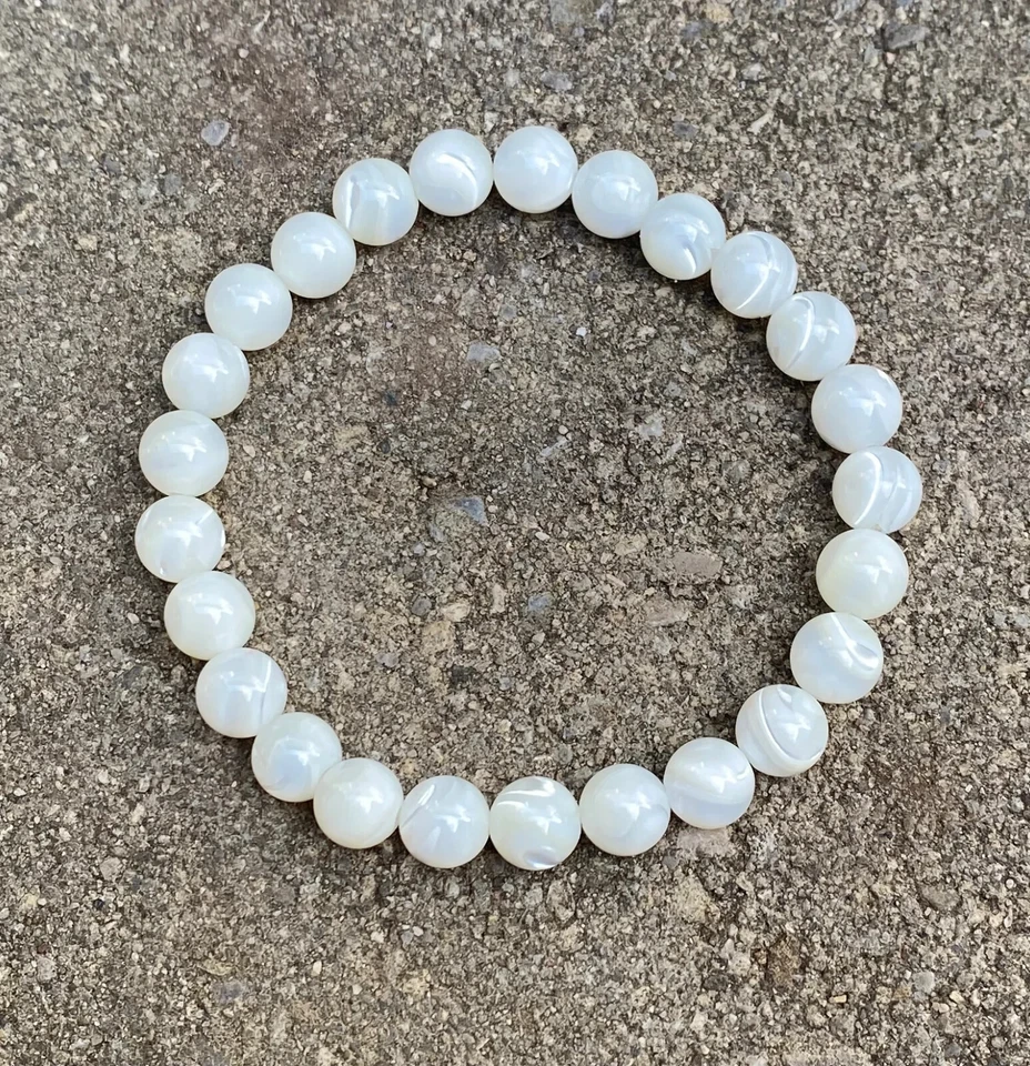 8mm Large Mother of Pearl Beaded Bracelet June Birthstone Reiki Women Gift - Image 4 of 4