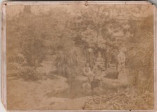 OTTOMAN PERIOD VINTAGE CABIN PHOTOGRAPH - MASTER AND SERVANTS IN THE GARDEN