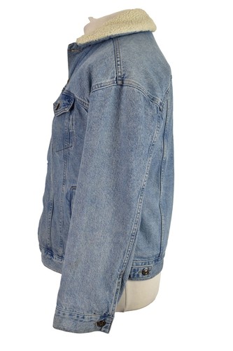 BDG Blue Sherpa Denim Jacket size S Mens Button Up Outdoors Outerwear Menswear - Picture 4 of 10