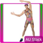 Mens Mr Energizer 80s 90s Retro Costume TV Celeb Festival Party Fitness Jumpsuit