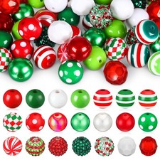 Poen 100 Pcs Christmas 20 mm Bubblegum Beads Set Bulk Mixed Christmas Beads f...