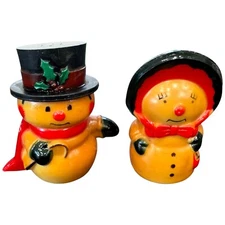 Vintage Snowman Snowmen Plastic Hats Holiday Winter Salt and Pepper Shakers