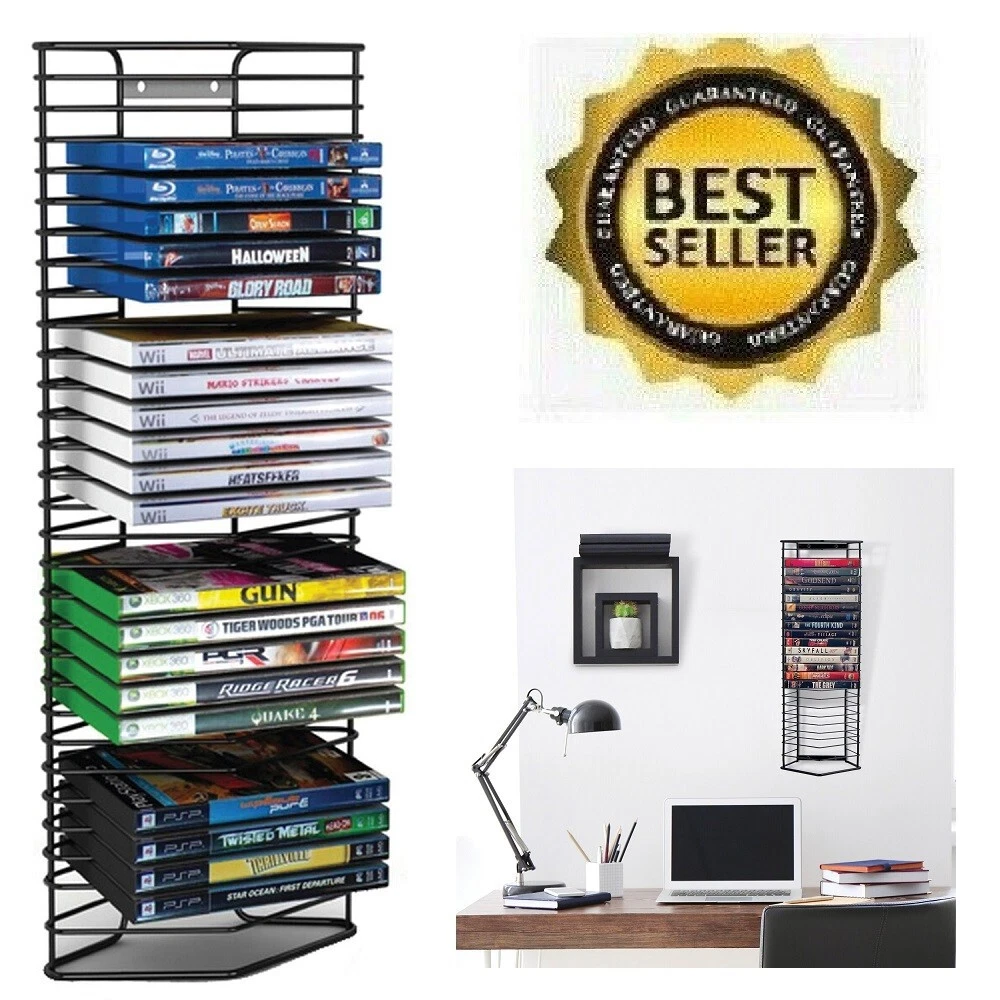 DVD Tower Wall Stand Mount Steel CD Holder Movie Video Game Storage Display Rack