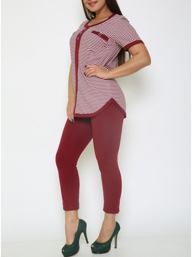Crop pants leggings &T-shirt for Women's 100% cotton 2-piece outfits/set - 第 13/14 張圖片