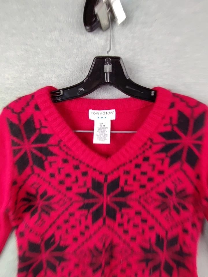 Suéter Covington Mujer Pequeño Rojo Copo de Nieve Angora Lana de Cordero Vacaciones Acogedor Foto 2 de 4