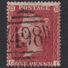 O26_23 GB QV 1857 1d ROSE-RED PLATE 56 SG36-C11 GI FU MANCHESTER 498 SPOON