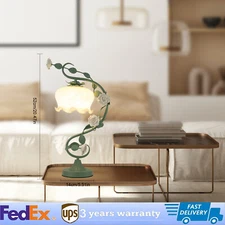 Green Flower Petal Table Lamp Bedroom Bedside Flower Night Light Glass Lampshade