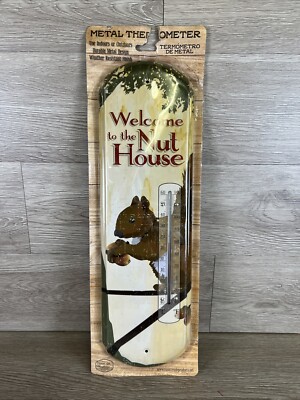 Welcome To Nuthouse Metal Outdoor Thermometer Squirrel Family Funny Wall Decor