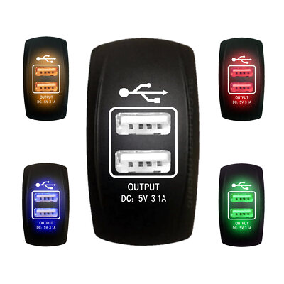 Dual USB Charger Port 5v 3.1A Rocker Switch Style UTV Marine 4x4 Off Road Auto