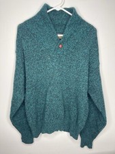 Vintage Eddie Bauer Shawl Collar Wool Green Sweater Knit Made In USA Size Small