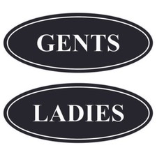 Oval LADIES GENTS Restroom Signs - 2 Pack - Black Medium