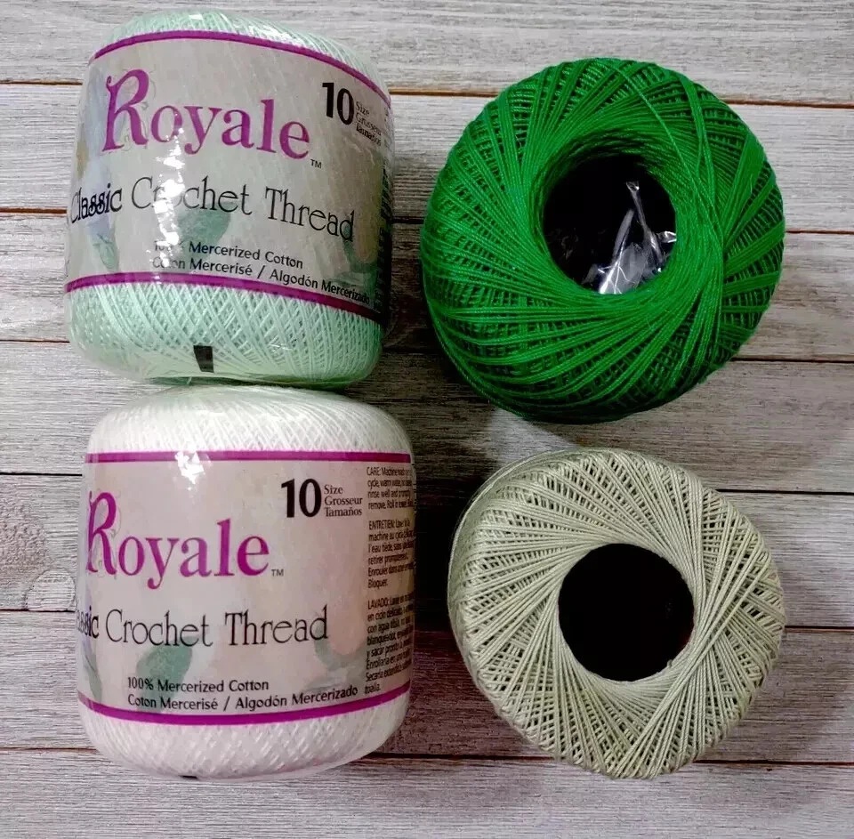 Crochet Royale Hilo Hilo Clásico J&P Abrigos Verde Blanco 350 Yardas #10 4 piezas Foto 2 de 2