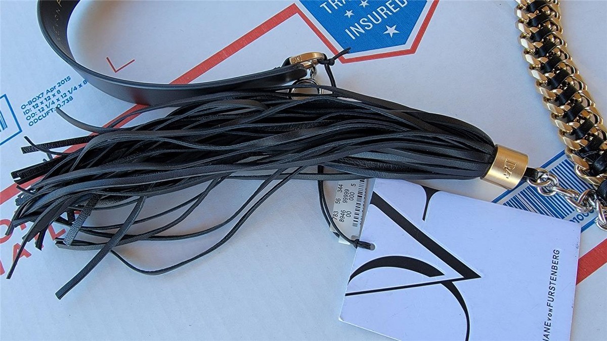 NEW Diane von Furstenberg Black Leather and Metal Chain Belt size S Vintage 90s Belt, 90s DIANE VON FURSTENBERG Belt, Wide  main image 4