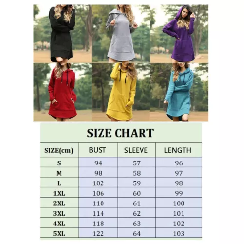 Womens Sweatshirt Hoodie Pullover Dress Pullover Tunic Women Long Solid Color UK - Picture 2 of 18