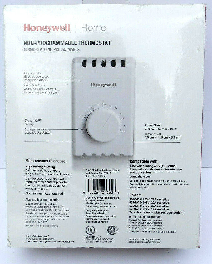 HONEYWELL CT410A1019 NONPROGRAMMABLE ELECTRIC HEAT THERMOSTAT eBay