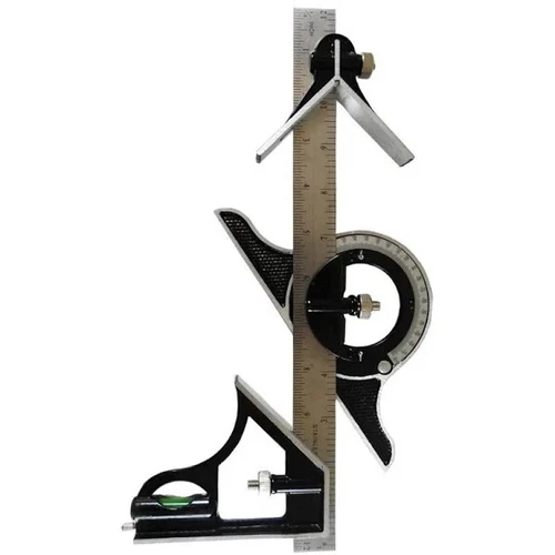 4PC COMBINATION SQUARE WITH 180° PROTRACTOR, CENTER HEAD, LEVEL, RULER #TM27120A