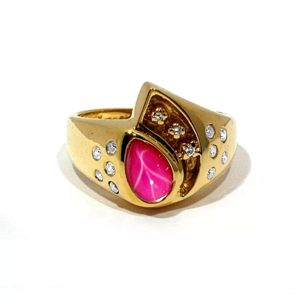 KIMBERLY SOLID 10K YELLOW GOLD LINDE STAR RUBY DIAMONDS RING SIZE 10
