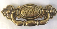Vintage Drawer Pull Brass Color Metal Flower Design 5" Wide