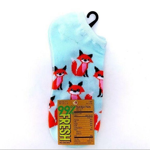 99% Fresh Fox No Show Socks Animal Light Blue Womens Fun Gift - Picture 1 of 4