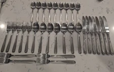 32 x Pfaltzgraff Satin Newtown Flatware Knives Spoons Salad Dinner Forks 