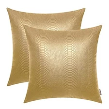 Gold Leather Throw Pillows 16 X 16 Inches Snake Leather Pillow Covers Pack of...