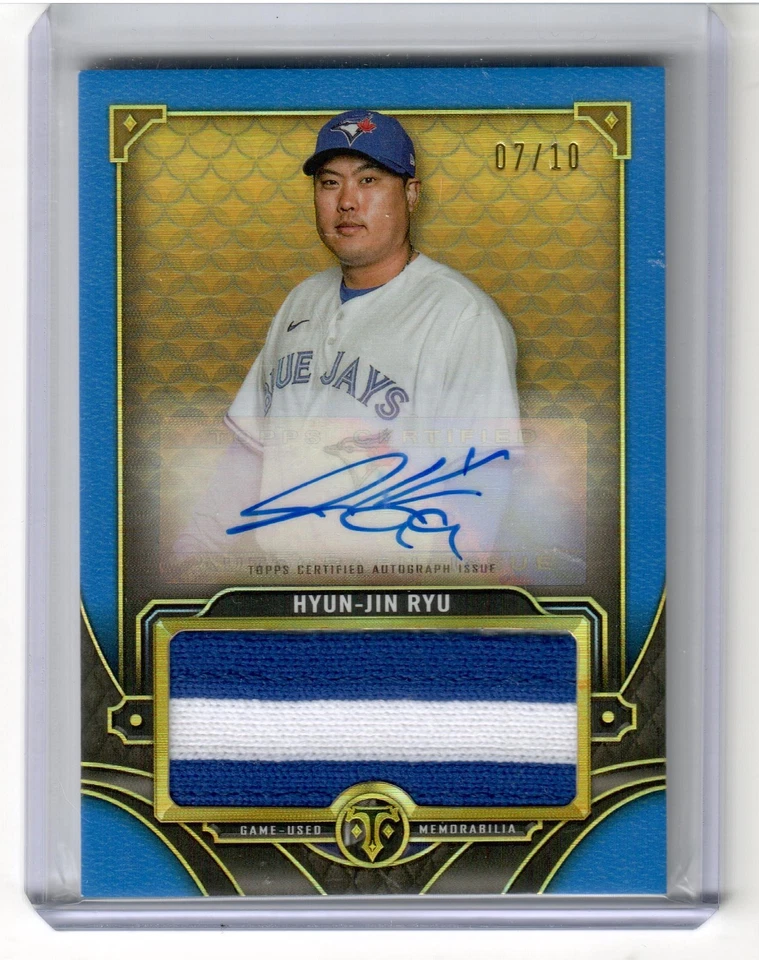 Hyun-Jin Ryu 2022 Topps Triple Threads Auto Single Jumbo Relic Sapphire 7/10 - Image 3 of 4
