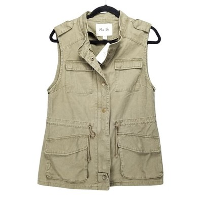 Per Se Jacket Womens Medium Olive Green Sleeveless Full Zip Button Up Vest *NWT*