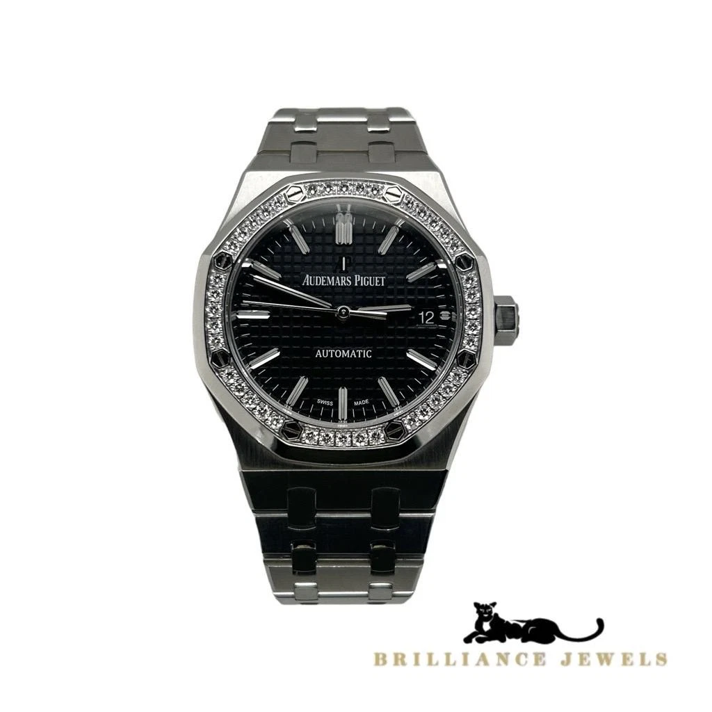 Audemars Piguet — Audemars Piguet Royal Oak 15451st Diamond Bezel Black Dial Steel Watch