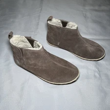 LL Bean Women's Mountain Slipper Boots Brown Suede Pull On Shearling Size 8/M