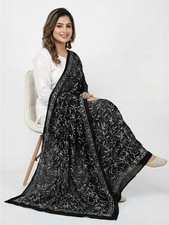 Lucknowi Chikankari Black Georgette Dupatta Soft Sheer Hand Tepchi Work