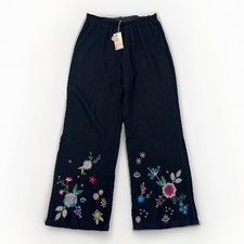 Johnny Was Martine High Slit Palazzo Pant Sz M Black Floral Boho Festival Summer