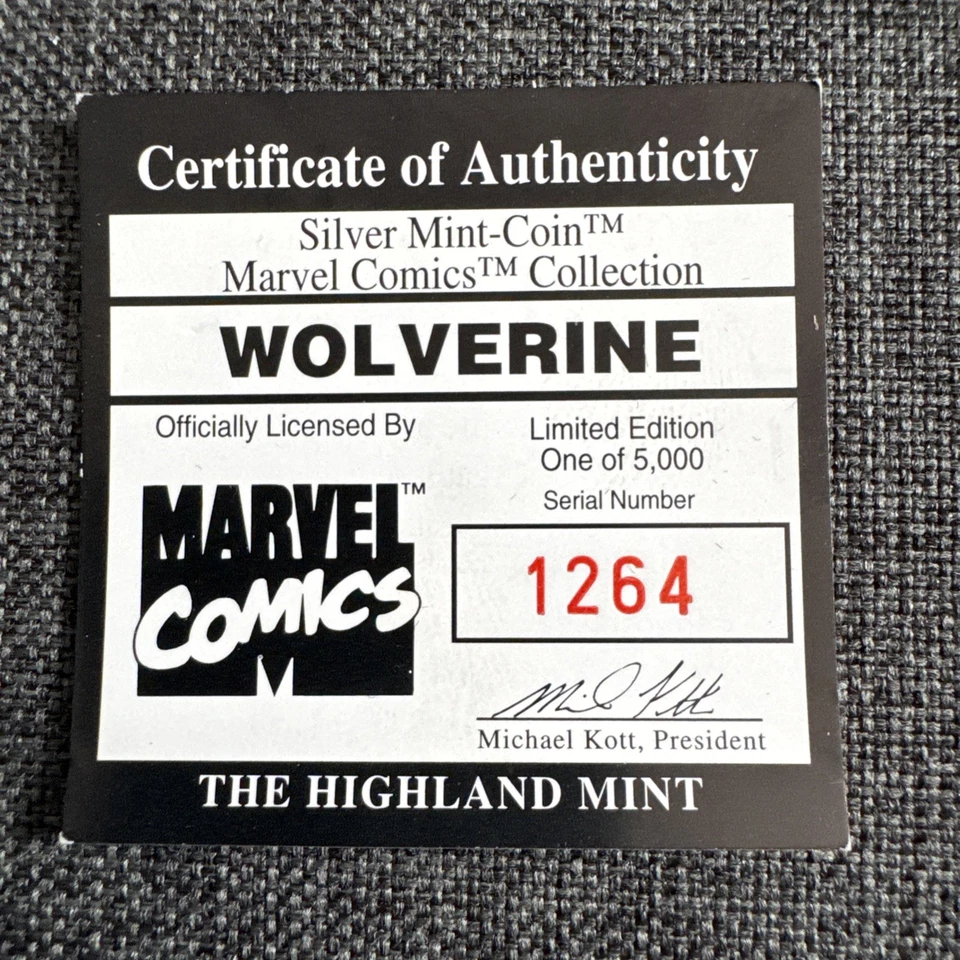 Wolverine Vintage Marvel Comics 1oz Plata Arte Ronda 1996 Highland Mint Rareza Foto 2 de 4