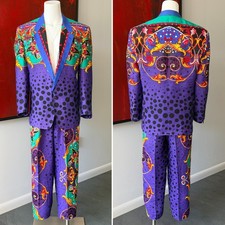 GIANNI VERSACE linen 1 button two-piece suit Pop art print size 52 from S/S 1991