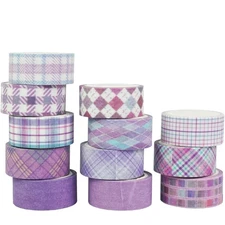 YUBX Basic Grid Washi Tape Set 12 Rolls Plaid Decorative Masking Tapes for Ar...