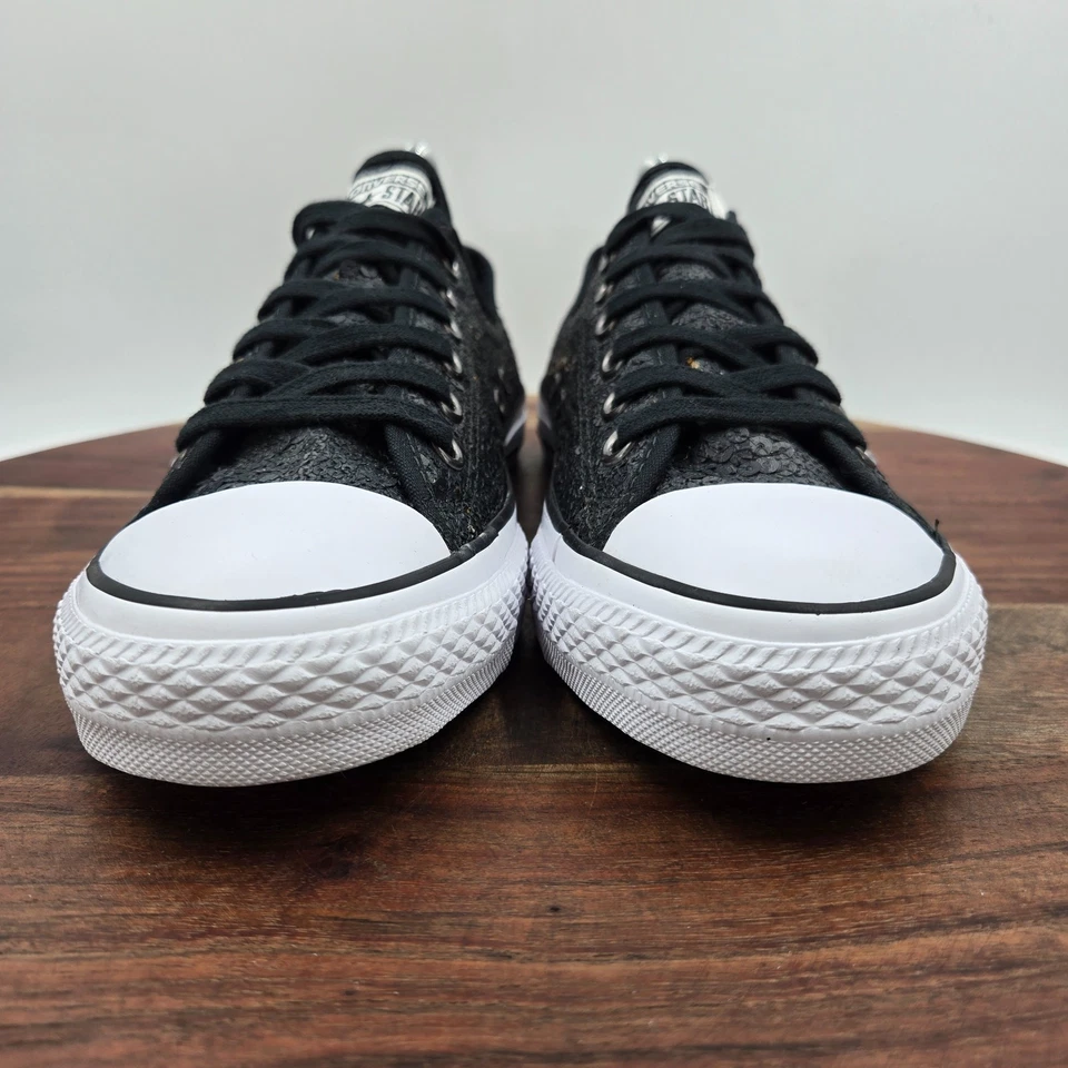 Zapatos Converse Chuck Taylor Para Mujer 8 Negro Dorado Lentejuelas Con Cordones Tenis Bajos Foto 2 de 4