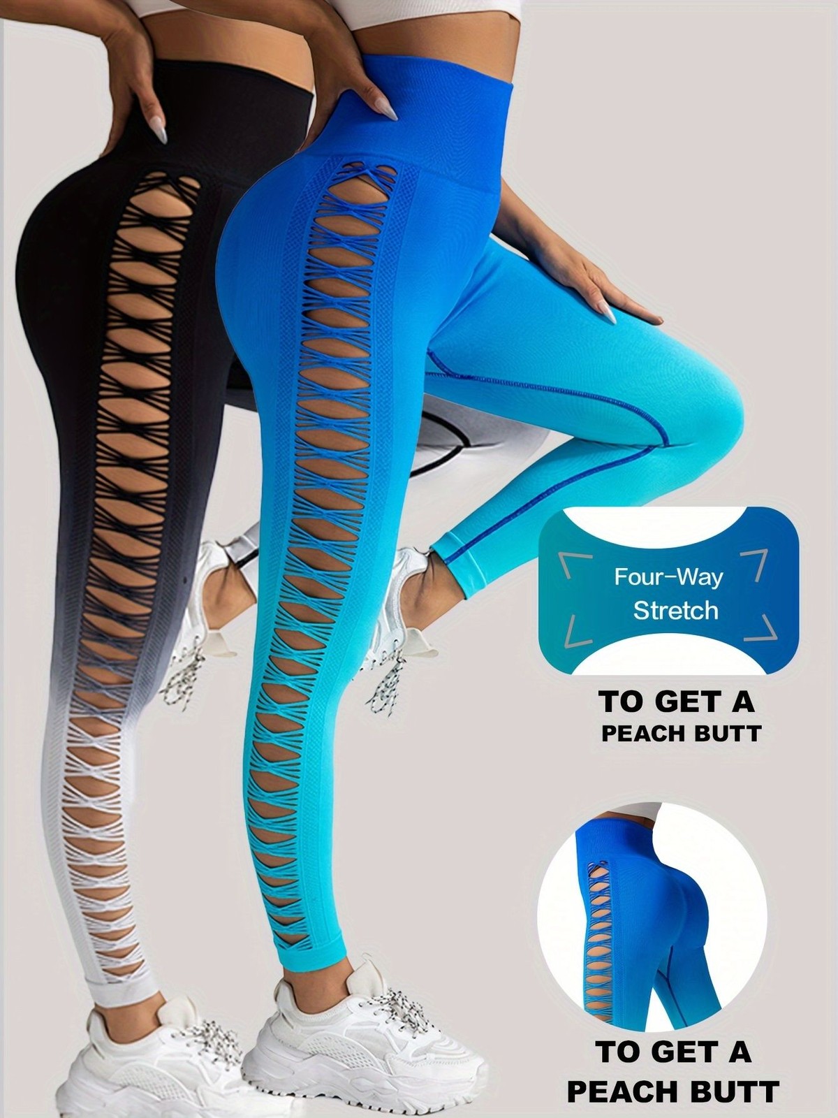 2 Pack Ombre Hollow High-Waist Butt-Lifting Fitness Shorts for Women