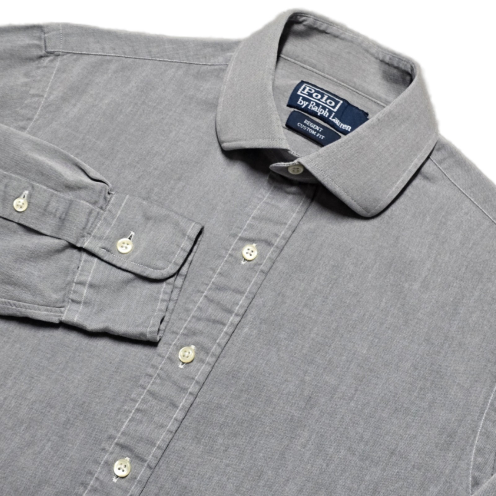 VTG Polo Ralph Lauren Regent Herringbone Gray Dress Shirt Mens M 15 32/33